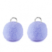Pompom bedels met oog 10mm Silver-periwinkle purple