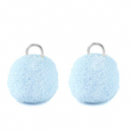 Pompom bedels met oog 10mm Silver-carolina blue