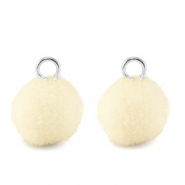 Pompom bedels met oog 10mm Silver-off white