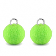 Pompom bedels met oog 10mm Silver-neon green