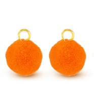 Pompom bedels met oog 10mm Gold-neon orange