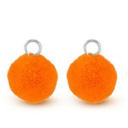 Pompom bedels met oog 10mm Silver-neon orange