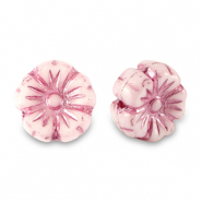 Czech kralen bloem 9mm Magenta pink metallic-white