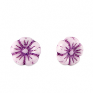 Czech kralen bloem 7mm Imperial purple-white