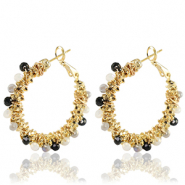 Roestvrij stalen (RVS) Stainless steel oorbellen facet Black-white-gold