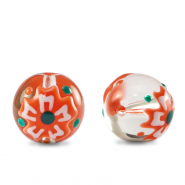 Handgeschilderde glaskralen bloem Transparent-red white