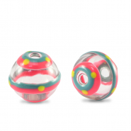 Handgeschilderde glaskralen 14mm Transparent-pink greenish grey