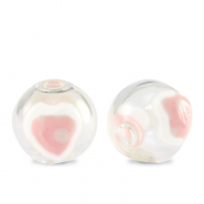 Handgeschilderde glaskralen 14mm Transparent-white soft pink