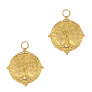 Roestvrij stalen (RVS) Stainless steel bedels tree of life Goud