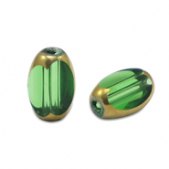 Ovale glaskralen facet Grass green transparent-gold