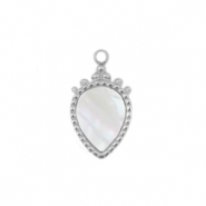 Roestvrij stalen (RVS) Stainless steel bedels schelp druppel Silver-white (natuurlijke kleur)