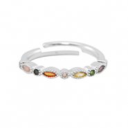 Brass TQ metaal ring zirkonia Silver-multicolour