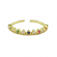Brass TQ metaal ring zirkonia Gold-multicolour
