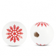 Houten kralen rond 16mm sneeuwvlok White-red