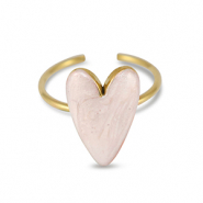 Roestvrij stalen (RVS) Stainless steel ringen enamel hart Pearl light pink-gold