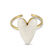 Roestvrij stalen (RVS) Stainless steel ringen enamel hart Pearl white-gold