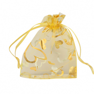 Sieraad zakje organza 9x12cm hart Yellow-gold