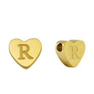 Roestvrij stalen (RVS) Stainless steel kralen hart letter R Gold