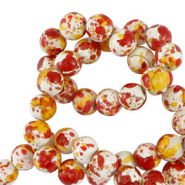 Kralen keramiek 6mm White-orange red