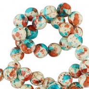 Kralen keramiek 6mm White-red blue