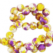 Kralen keramiek 6mm White-yellow purple
