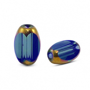 Ovale glaskralen facet Royal blue transparent-gold