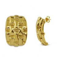 Roestvrij stalen (RVS) Stainless steel oorbellen / oorstekers rechthoek Gold