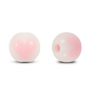 Acryl kralen rond hart White-Light pink