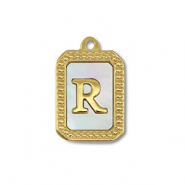 Roestvrij stalen (RVS) Stainless steel bedel schelp letter R Gold-white (natuurlijke kleur)