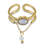 Roestvrij stalen (RVS) Stainless steel ringen met natuursteen Gold-lilac purple-white