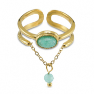 Roestvrij stalen (RVS) Stainless steel ringen met natuursteen Gold-turquoise blue