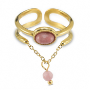 Roestvrij stalen (RVS) Stainless steel ringen met natuursteen Gold-light pink