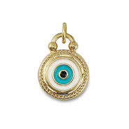 Brass TQ metaal bedels evil eye Gold-emerald blue
