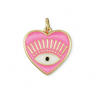 Brass TQ metaal bedels hart Alziend oog Gold-pink-white