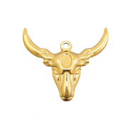 Roestvrij stalen (RVS) Stainless steel bedels Texas longhorn schedel Gold