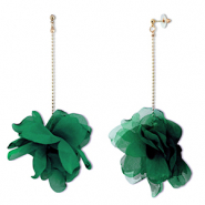Trendy oorbellen/oorstekers chiffon bloem Dark green-gold
