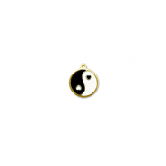 Roestvrij stalen (RVS) Stainless steel bedels rond Yin & Yang Gold-black-white