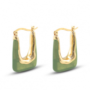 Trendy resin oorbellen rechthoek Gold-green