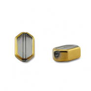Glaskralen hexagon Grey transparent-gold