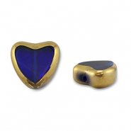 Glaskralen hart Blue transparent-gold