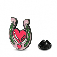 Pins hoefijzer met hart Lilac pink-magenta-green