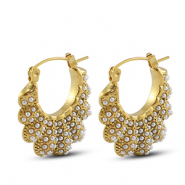 Roestvrij stalen (RVS) Stainless steel oorbellen / oorstekers waaier met imitatie parels Gold