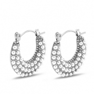 Roestvrij stalen (RVS) Stainless steel oorbellen / oorstekers met imitatie parels Silver