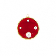 Resin hangers rond met parels Gold-red-white