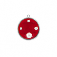 Resin hangers rond met parels Silver-red-white