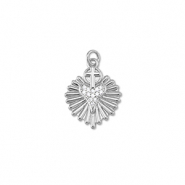 Brass TQ metaal bedels hart met kruis Silver