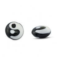 Handgeschilderde glaskralen Yin & Yang Black-white