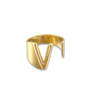 Roestvrij stalen (RVS) Stainless steel ringen letter V Gold