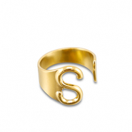 Roestvrij stalen (RVS) Stainless steel ringen letter S Gold