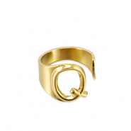 Roestvrij stalen (RVS) Stainless steel ringen letter Q Gold